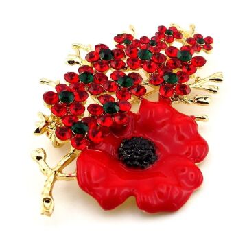 Kırmızı Gelincik Çiçek Kır Çiçeği Zirkon Taşı Yaka İğnesi  Broş RZ326