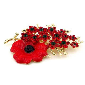 Kırmızı Gelincik Çiçek Kır Çiçeği Zirkon Taşı Yaka İğnesi  Broş RZ326