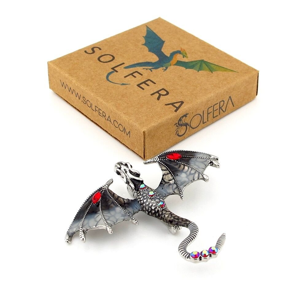 Siyah Gri Ejderha Dragon Zirkon Taşlı Broş - Gizemli Gücün Simgesi RZ450