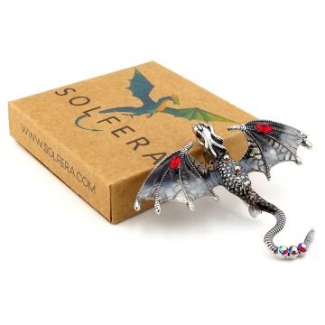 Siyah Gri Ejderha Dragon Zirkon Taşlı Broş - Gizemli Gücün Simgesi RZ450