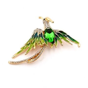Yeşil Zümrüdü Anka Kuşu Zerafet Zirkon Taşlı Metal Yaka Süsü Broş RZ448
