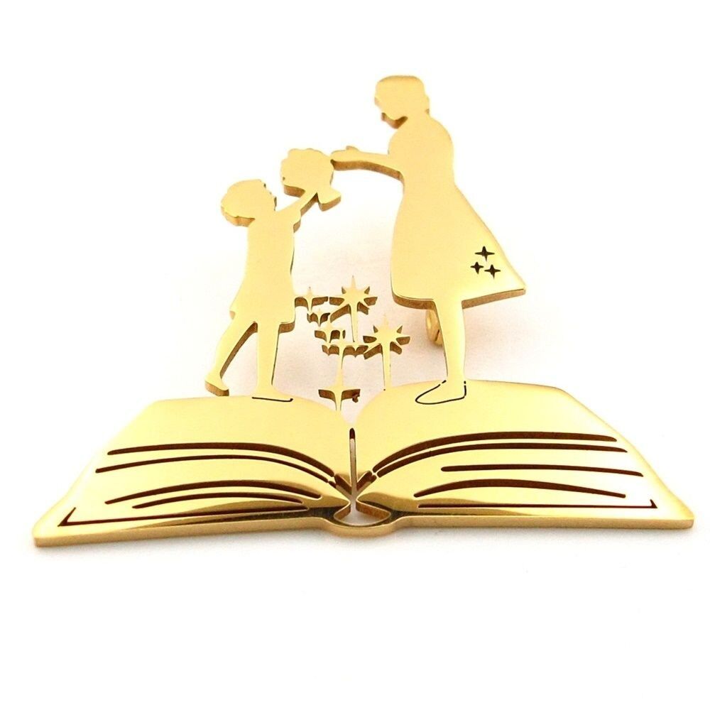 Öğrenci Kitap Okul Öğretmenler Günü Sarı Paslanmaz Çelik Rozet Broş RZ331