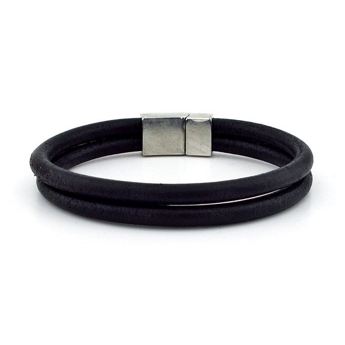 SİYAH ORJİNAL DERİ MANYETİK KLİPS İKİ SIRALI BİLEKLİK M015A