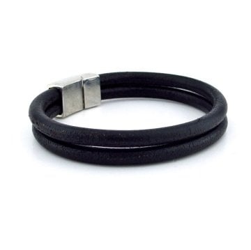 SİYAH ORJİNAL DERİ MANYETİK KLİPS İKİ SIRALI BİLEKLİK M015A