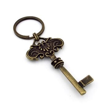 Desenli Antik Anahtar Şeklinde Antik Sarı Eskitme Metal Anahtarlık KY181