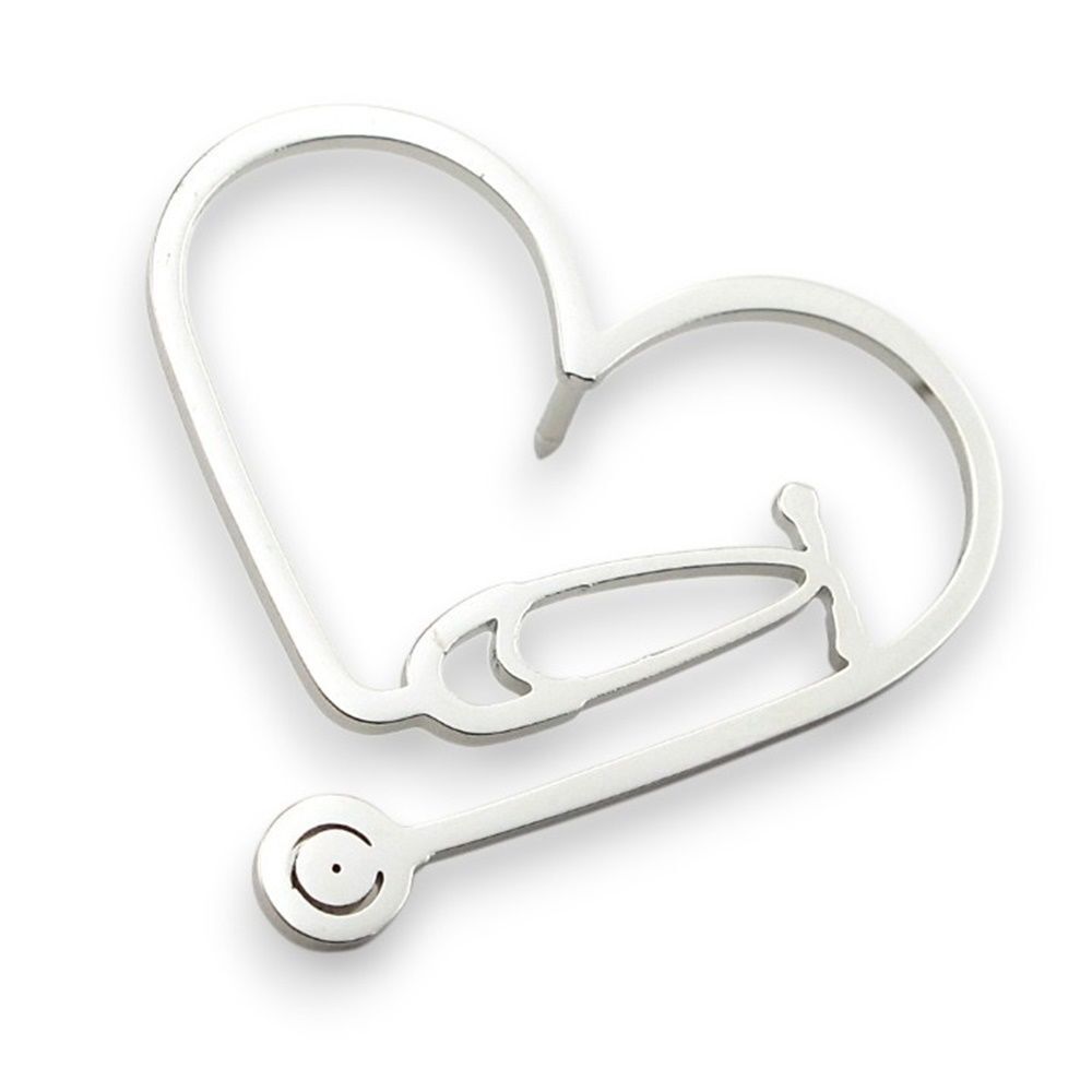 Kalp Şekilli Steteskop Doktor Hemşire Acil Servis Paslanmaz Çelik Broş Rozet RZ336