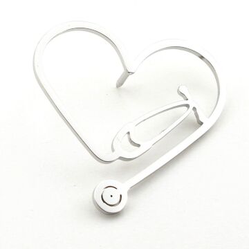Kalp Şekilli Steteskop Doktor Hemşire Acil Servis Paslanmaz Çelik Broş Rozet RZ336