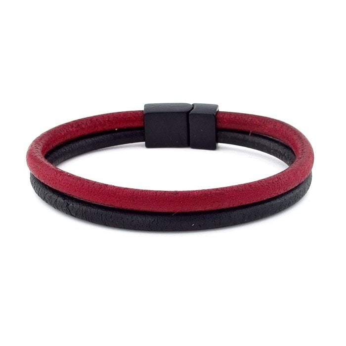 BORDO SİYAH ORJİNAL DERİ METAL MIKNATIS BİLEKLİK M016A