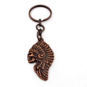 Kızılderili Şefi Kurukafa Antik Bakır Renkli Eskitme Metal Anahtarlık KY187