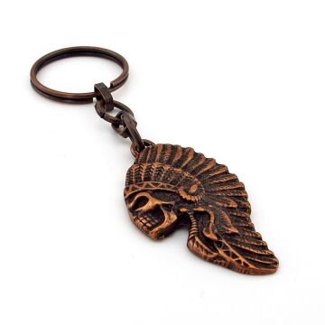 Kızılderili Şefi Kurukafa Antik Bakır Renkli Eskitme Metal Anahtarlık KY187