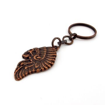 Kızılderili Şefi Kurukafa Antik Bakır Renkli Eskitme Metal Anahtarlık KY187