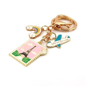 Paris Eyfel Kulesi Uçak Bulut Seyahat Fransa Çanta Süsü Charm Anahtarlık KY188