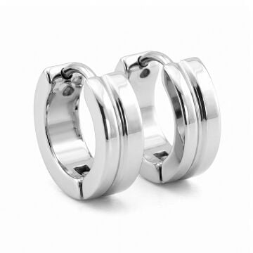 Asimetrik Tek Çizgi Gümüş Renkli Paslanmaz Çelik Unisex Halka Erkek Küpe ER220