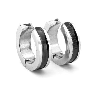 Sıkıştırmalı Kıskaçlı Siyah Şeritli Çizgi Paslanmaz Çelik Halka Erkek Küpe ER221