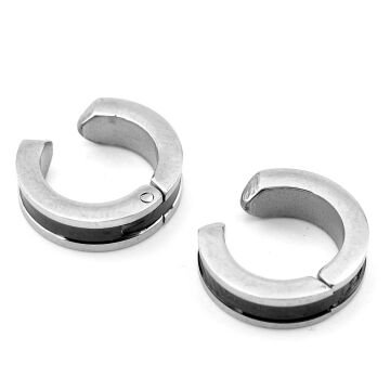 Sıkıştırmalı Kıskaçlı Siyah Şeritli Çizgi Paslanmaz Çelik Halka Erkek Küpe ER221